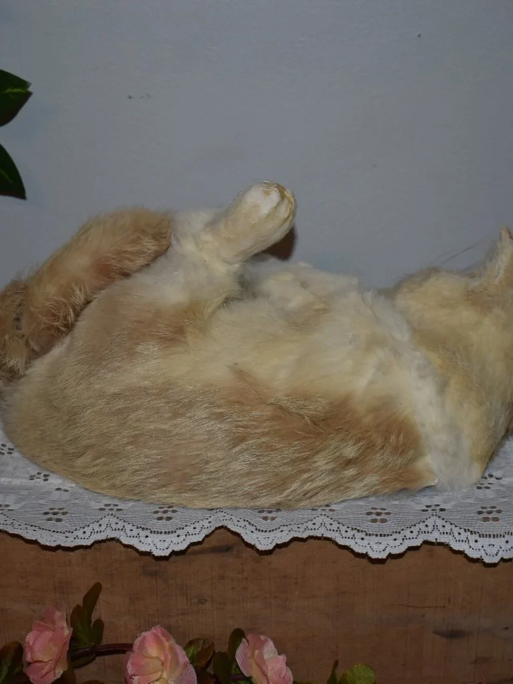 Vintage Antique Real Rabbit Fur Realistic Cat Figure Decor